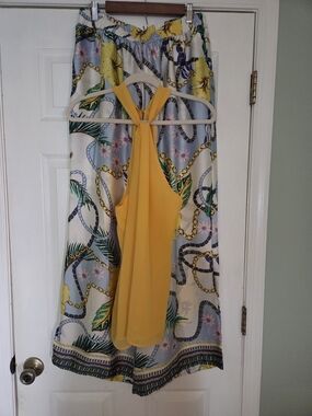 Wide Leg Printed Palazzo Pants with Yellow Tie-Back Top